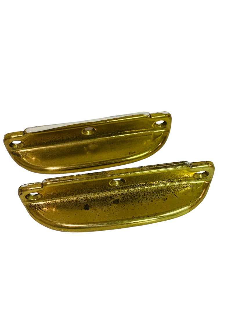 Set of 2 Window Sash Pull Lift Bright Brass Color 3 1/2" Center to Center 4" Length