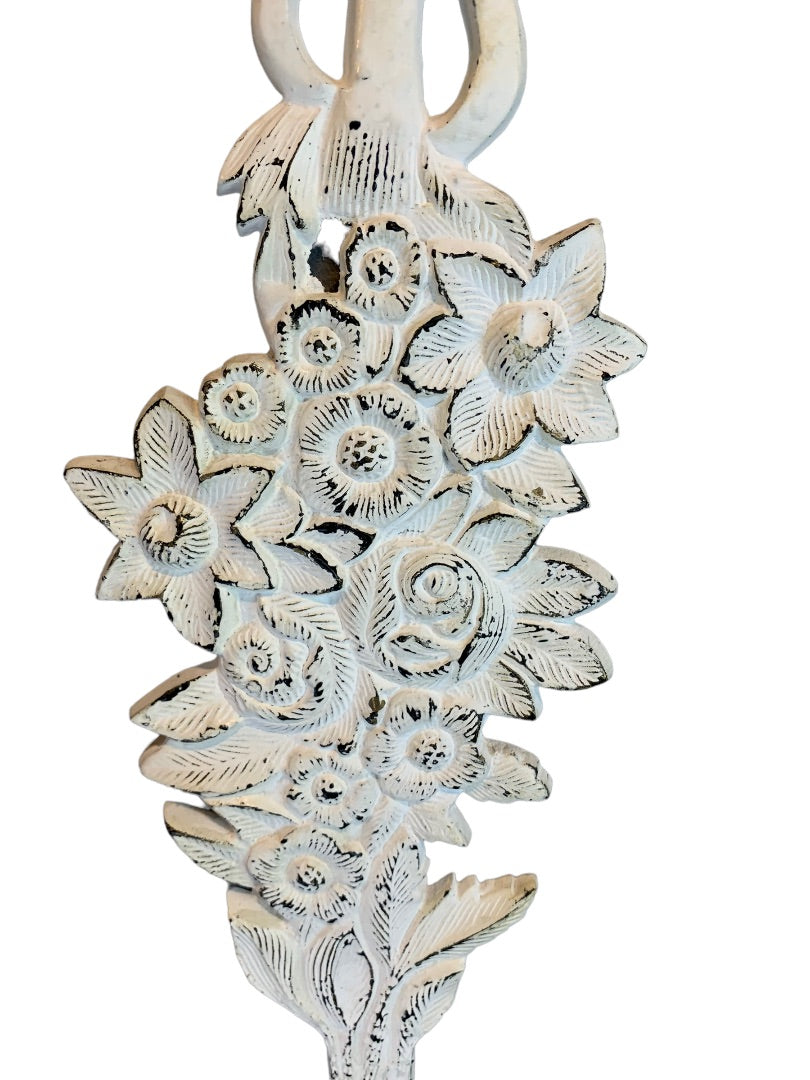 Shabby Chic White Cast Metal Candle Wall Sconces Distressed White Pair 18"h