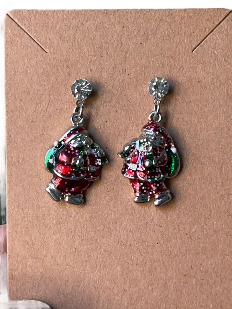 Santa Claus Dangle Costume Earrings Pierced Bling