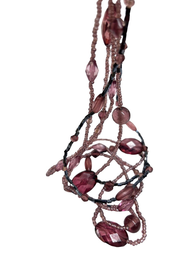 Smokey Purple and Gray Triple Strand Beaded Acrylic Necklace 36"