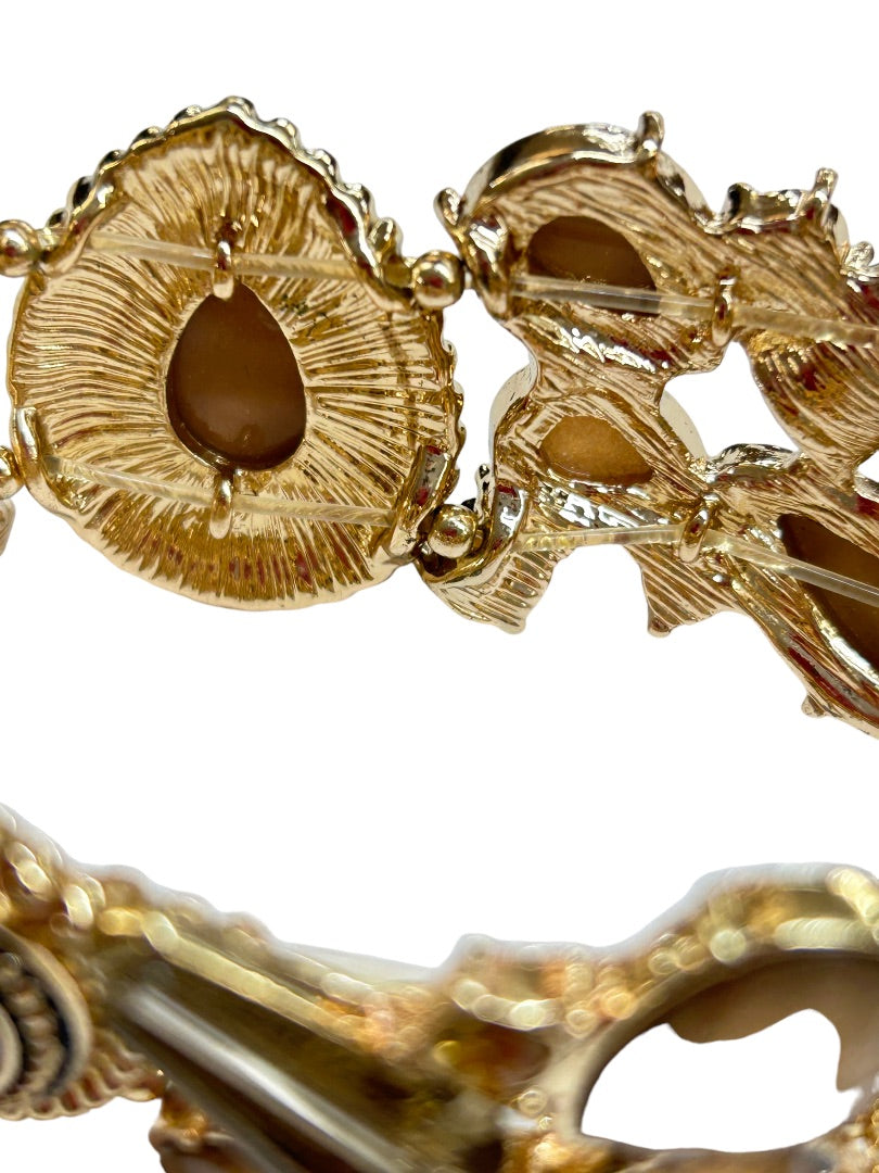 Statement Stretch Bracelet Large 3" Diameter Goldtone Mauve Faceted Acrylic
