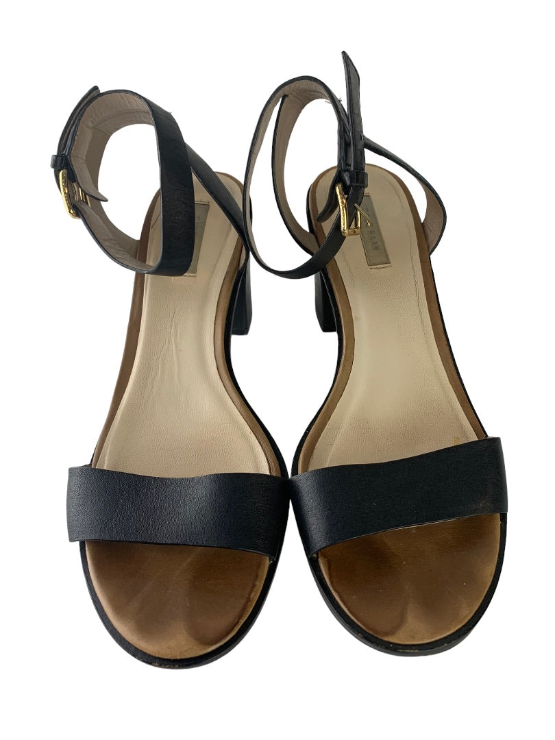 Size 7 Cole Haan Black Leather Ankle Strap Sandals 2.5" Block Heel