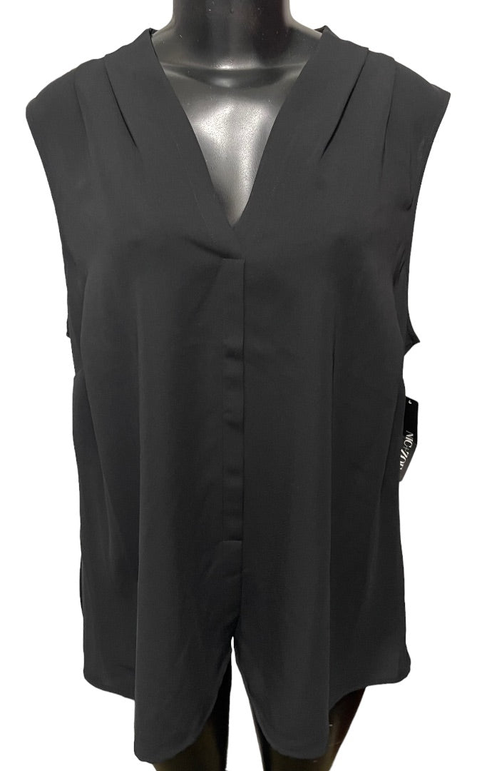 1X Nic + Zoe Sleeveless Black Onyx Womens Popover Blouse New Split Neck