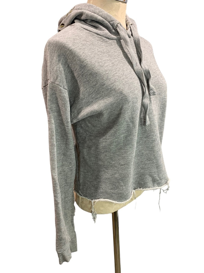 Small Forever 21 Junior Women's Gray Crop Pullover Hoodie Floral Embroidery
