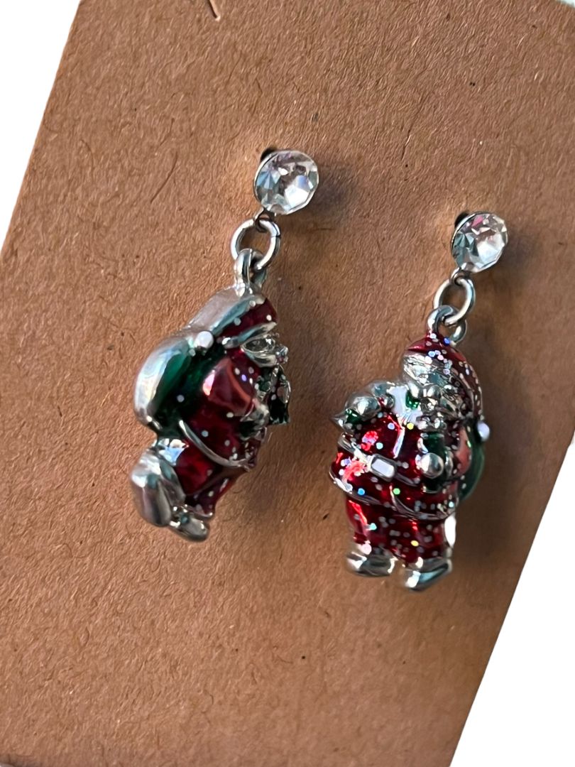 Santa Claus Dangle Costume Earrings Pierced Bling