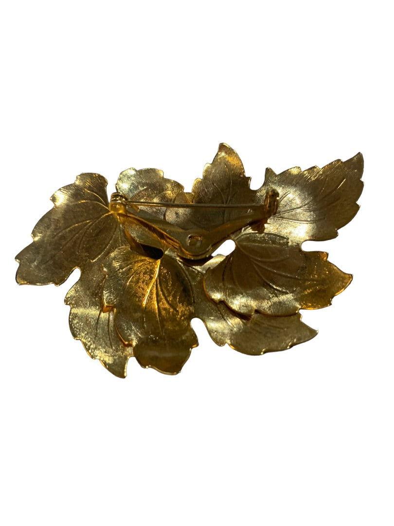 Vintage Goldtone and Fall Color Brooch 3" Pin Autumn