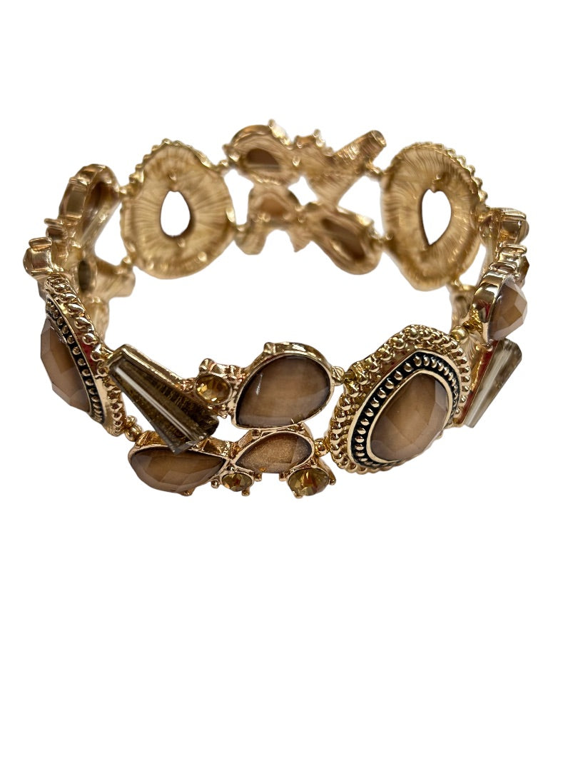 Statement Stretch Bracelet Large 3" Diameter Goldtone Mauve Faceted Acrylic