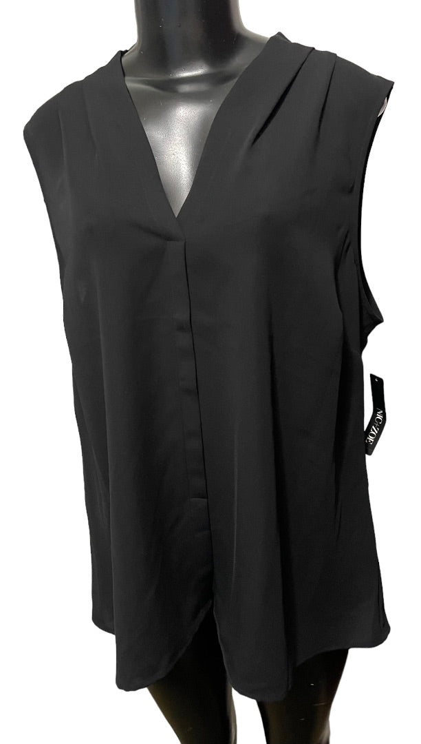 1X Nic + Zoe Sleeveless Black Onyx Womens Popover Blouse New Split Neck