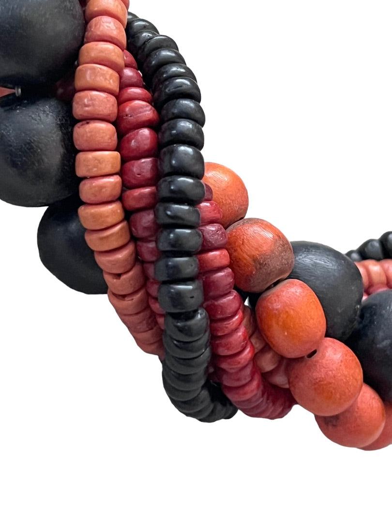 Wooden Beaded Necklace Twisted Multi-Bead Brown Black African Inspired