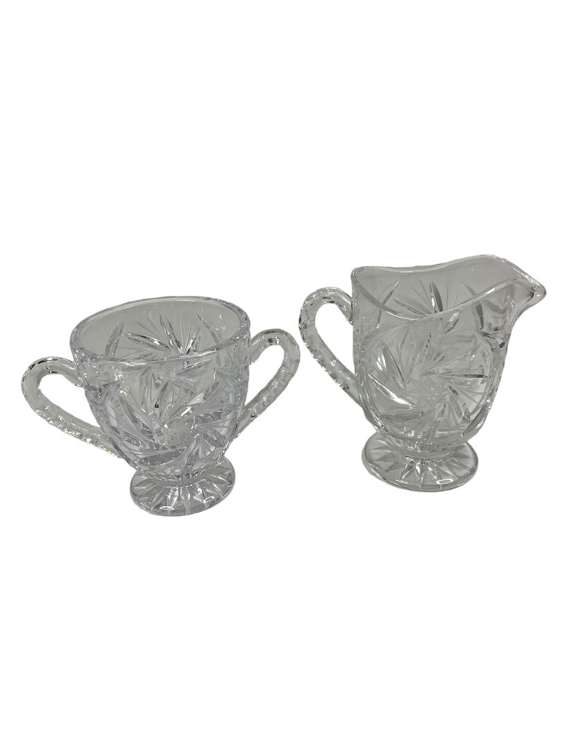 Vintage Clear Cut Pinwheel Crystal Footed Creamer and Sugar Bowl Set