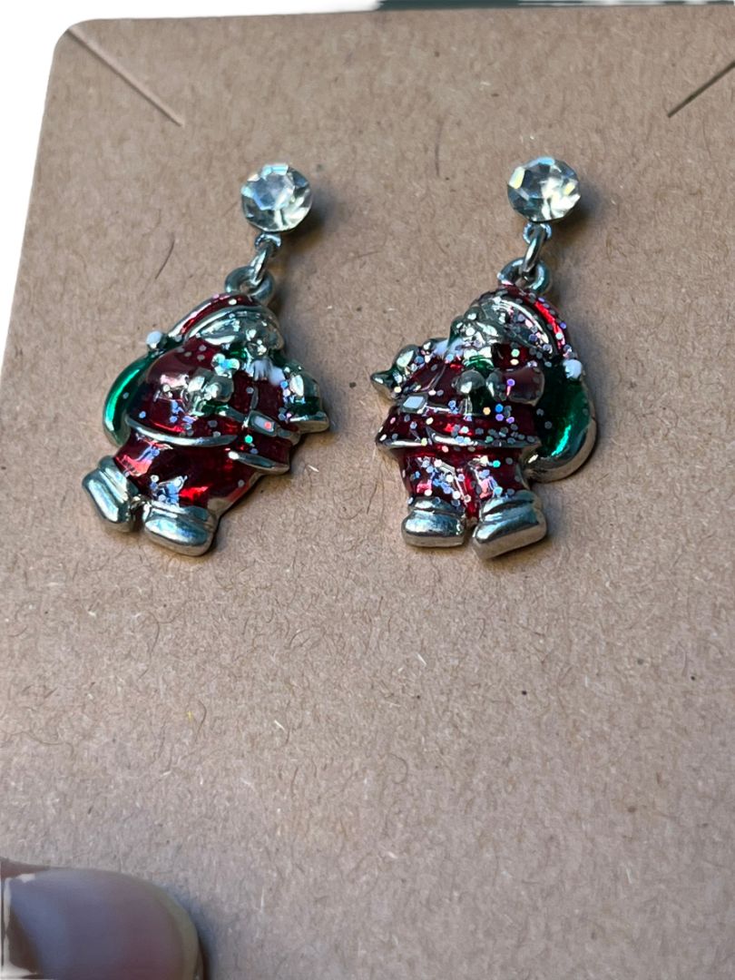 Santa Claus Dangle Costume Earrings Pierced Bling