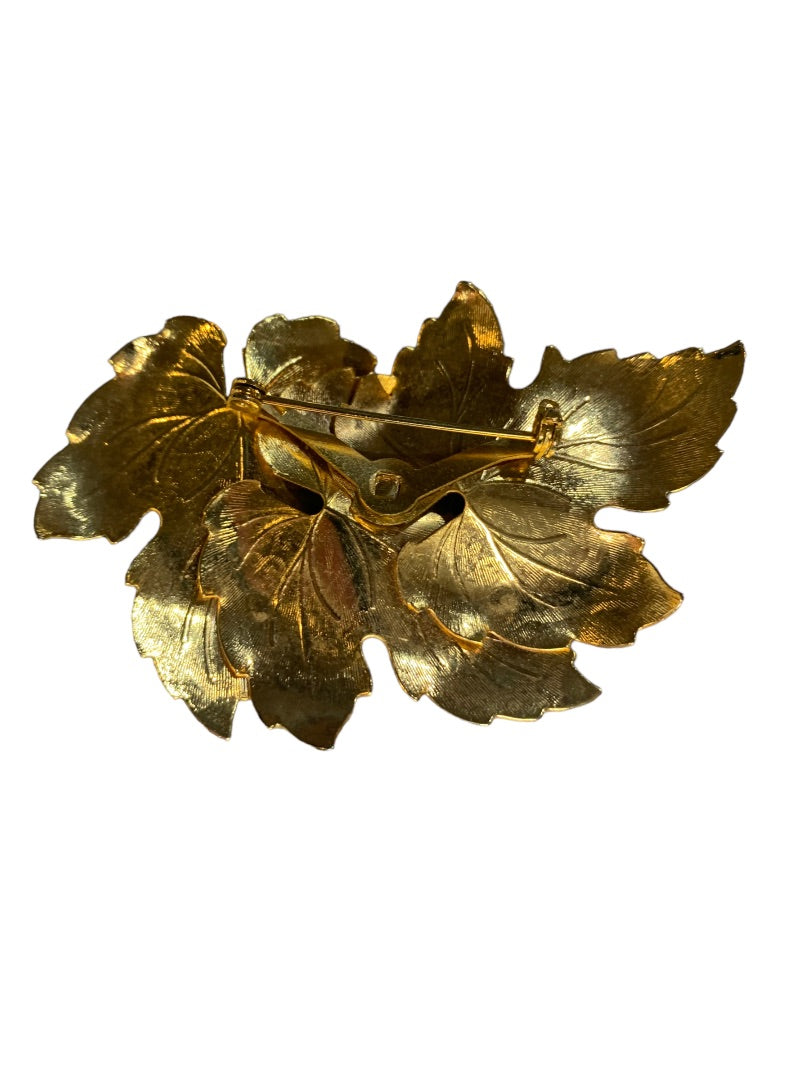 Vintage Goldtone and Fall Color Brooch 3" Pin Autumn