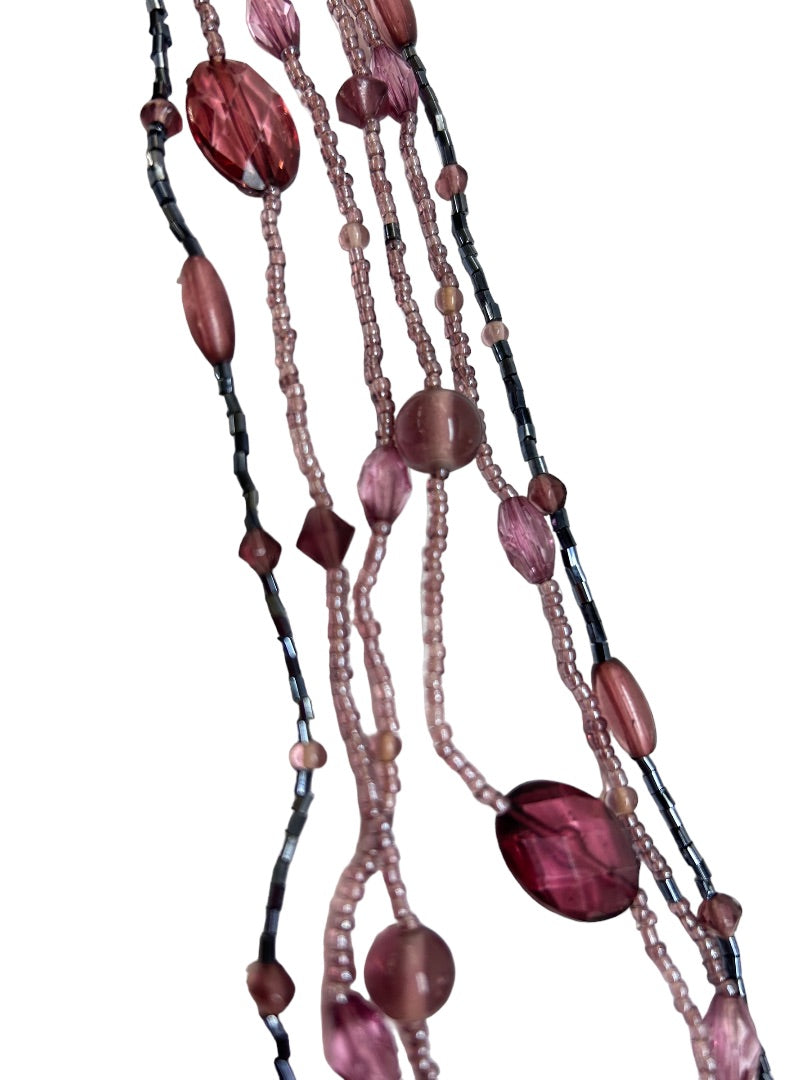 Smokey Purple and Gray Triple Strand Beaded Acrylic Necklace 36"