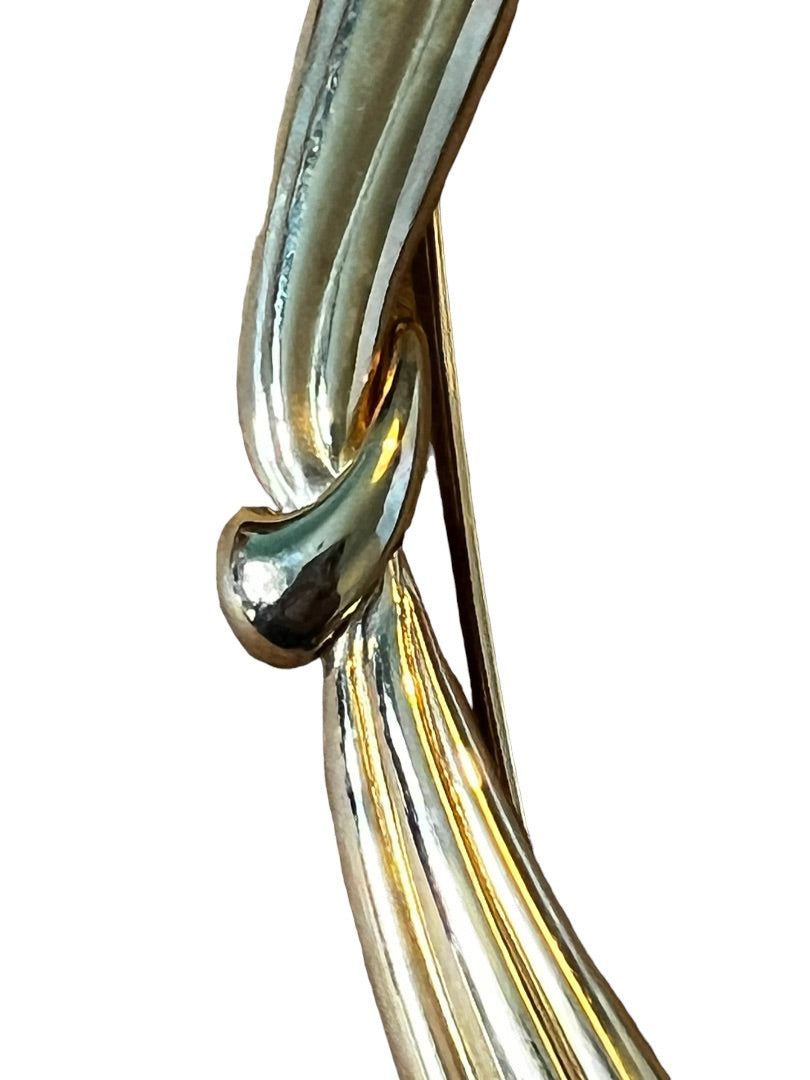 Monet Gold Tone Long Ribbon Brooch pin Knot Bow 4.25" x .50"
