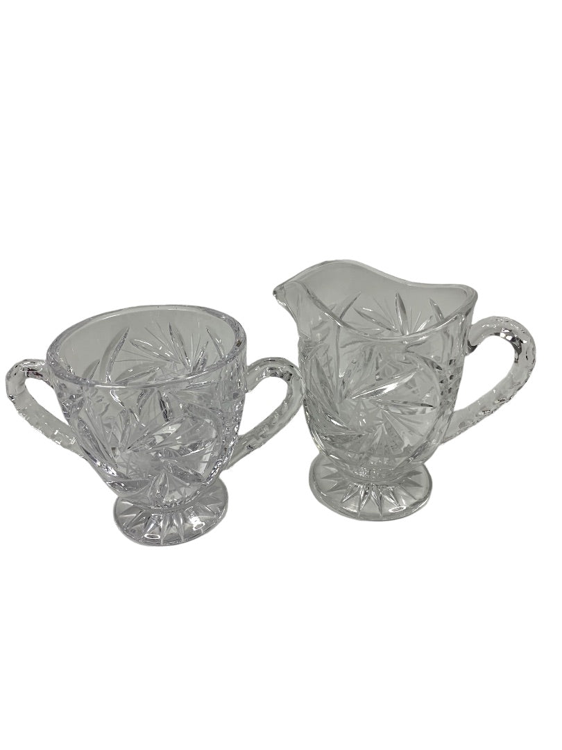 Vintage Clear Cut Pinwheel Crystal Footed Creamer and Sugar Bowl Set