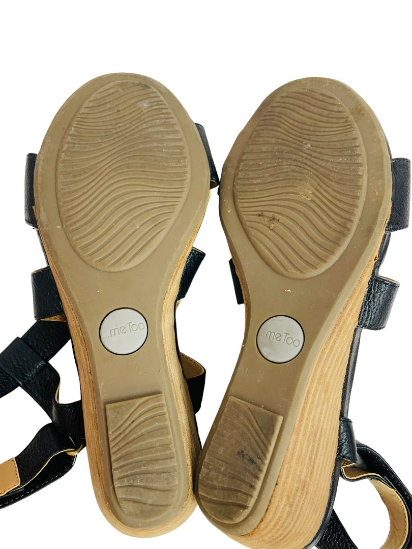 Size 9 Me Too Women's Black Leather Wedge Payton Sandals