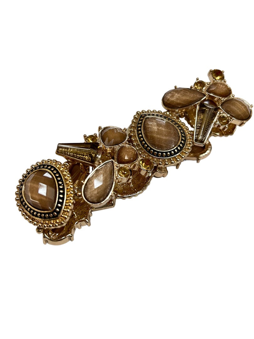 Statement Stretch Bracelet Large 3" Diameter Goldtone Mauve Faceted Acrylic