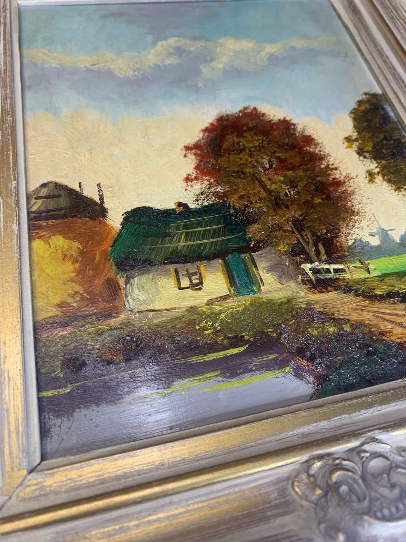 H. Wester Signed Oil on Board Framed Painting Holland Dutch Ornate Wood Frame