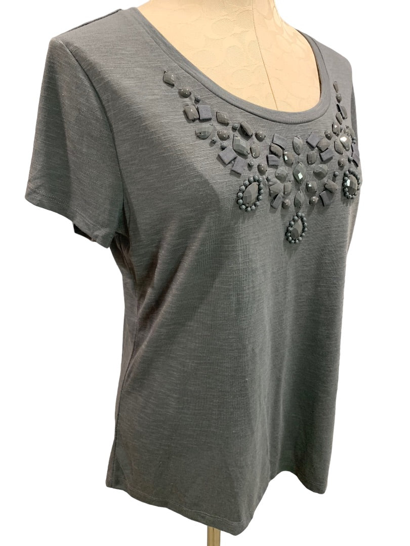 Large Petite Apt 9 Women's New Short Sleeve Tshirt Embellished Gray