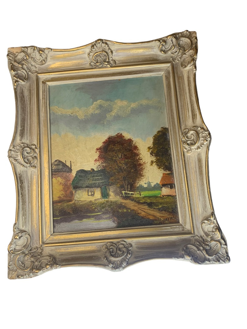 H. Wester Signed Oil on Board Framed Painting Holland Dutch Ornate Wood Frame