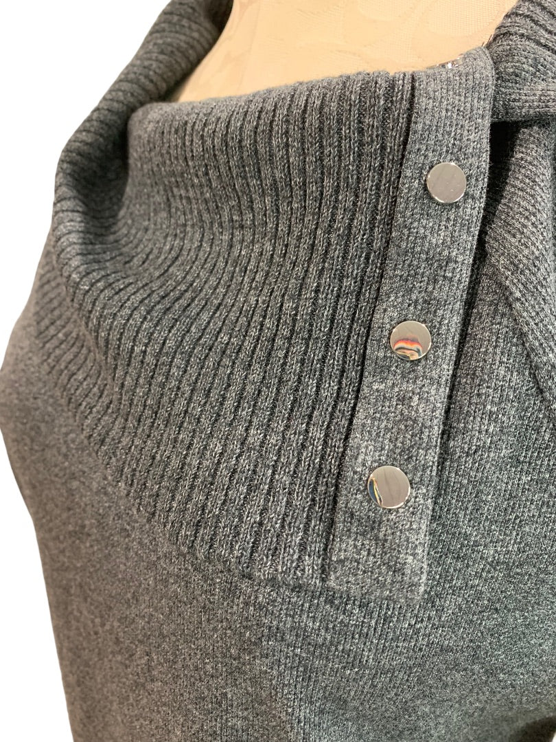 Small Petite Rafaella Charcoal Tweed Heather Pullover New Women's Sweater