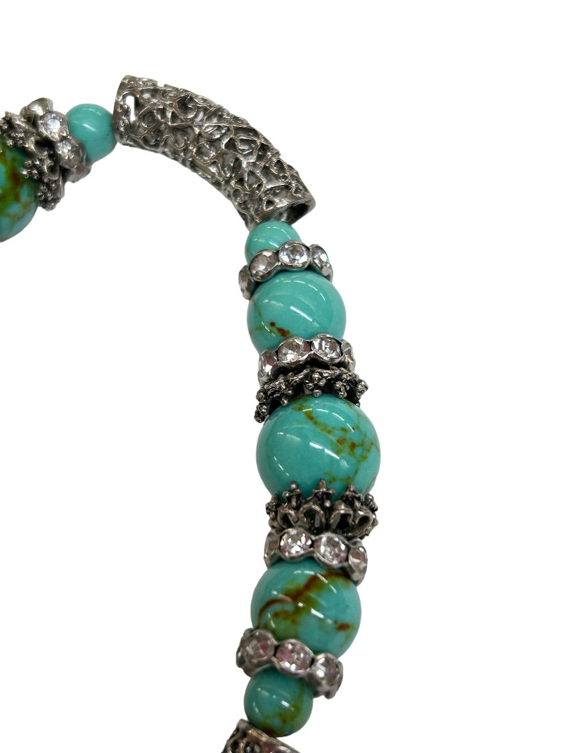 Stretch Bracelet Horse Wings Faux Turquoise and Silvertone Beads