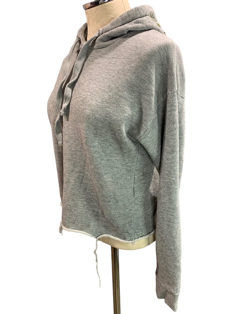 Small Forever 21 Junior Women's Gray Crop Pullover Hoodie Floral Embroidery