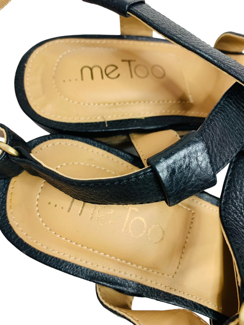Size 9 Me Too Women's Black Leather Wedge Payton Sandals