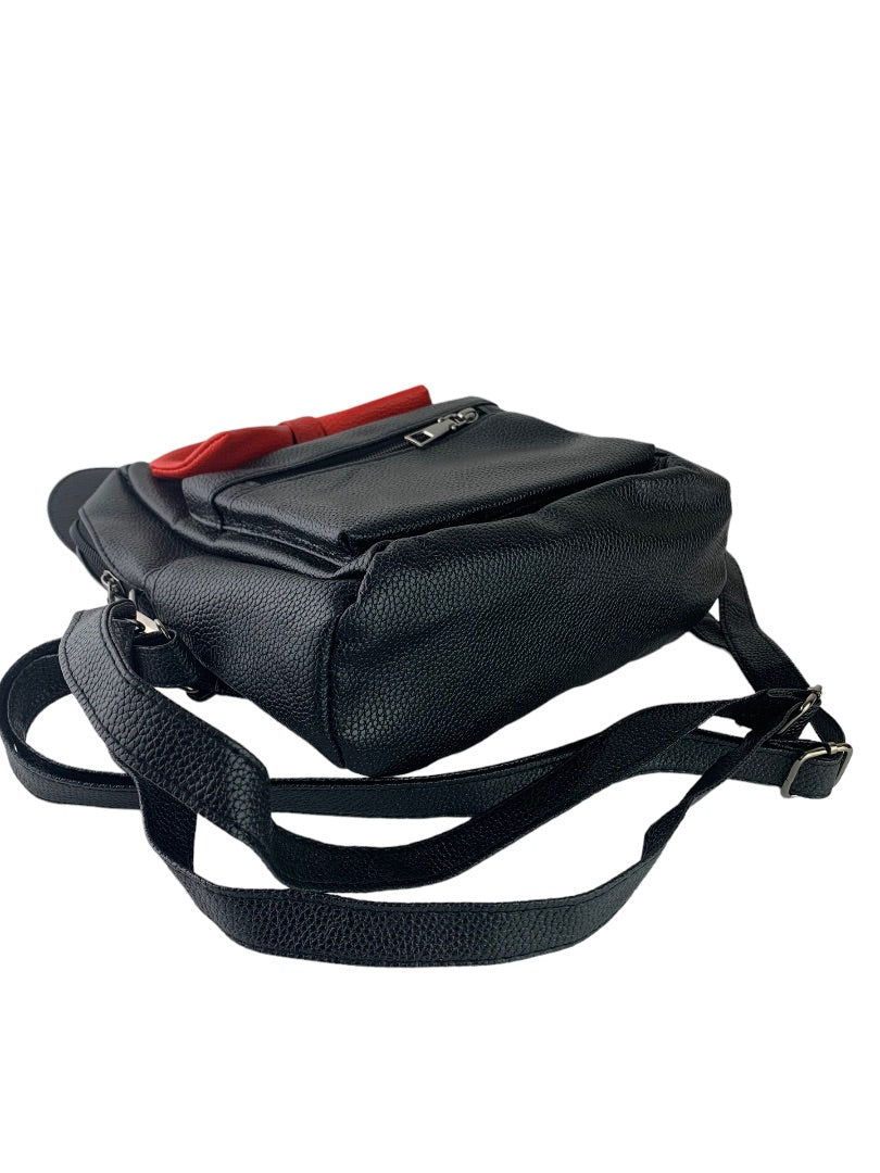 Black Vegan Leather Mini Backpack Ears Bow Adjustable Straps