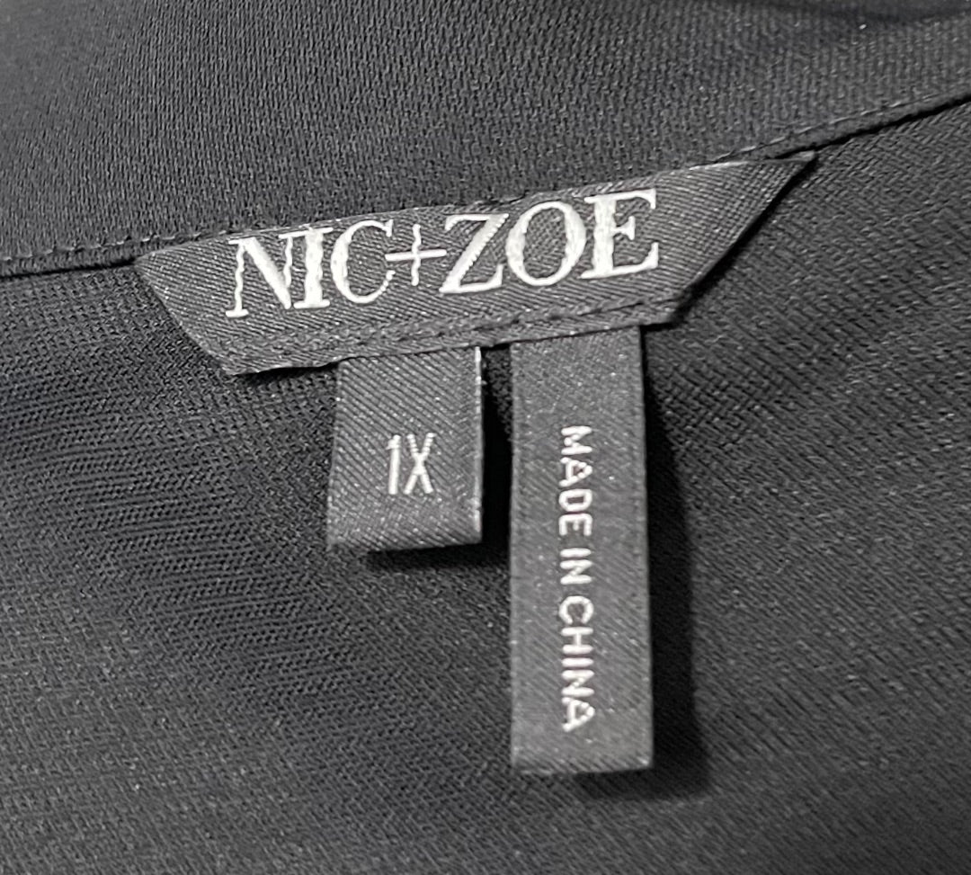 1X Nic + Zoe Sleeveless Black Onyx Womens Popover Blouse New Split Neck