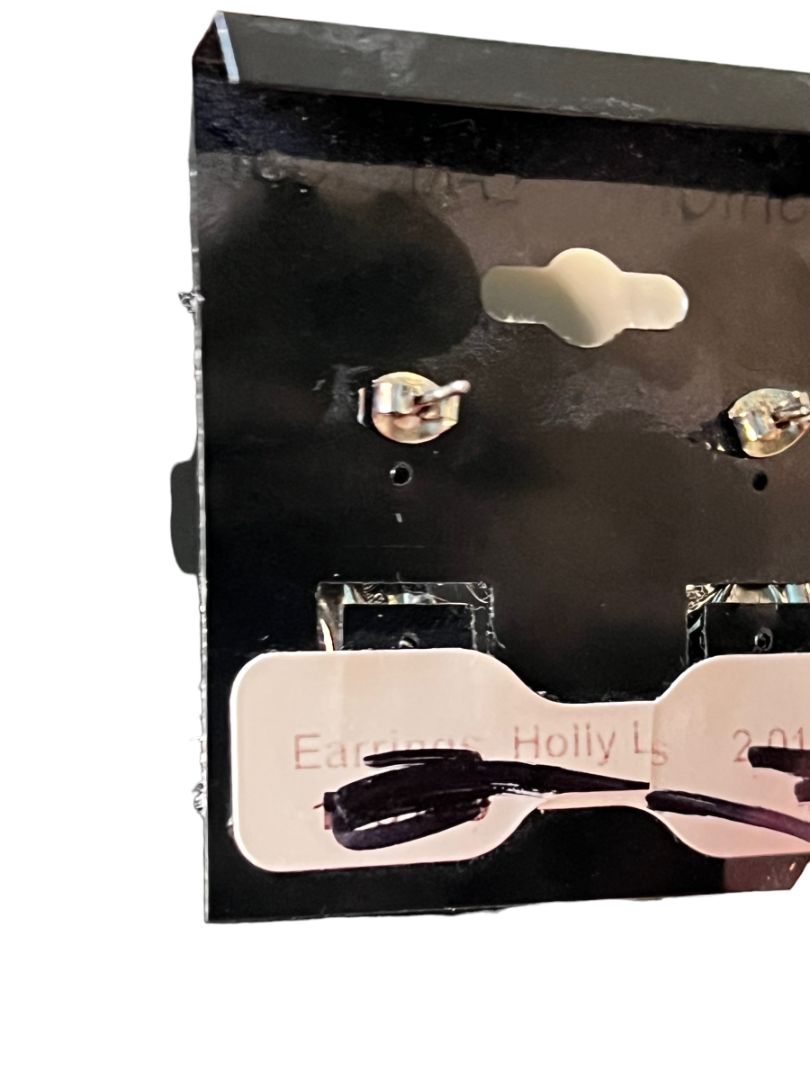 Silvertone Holly Leave Post pierced Earrings Berries