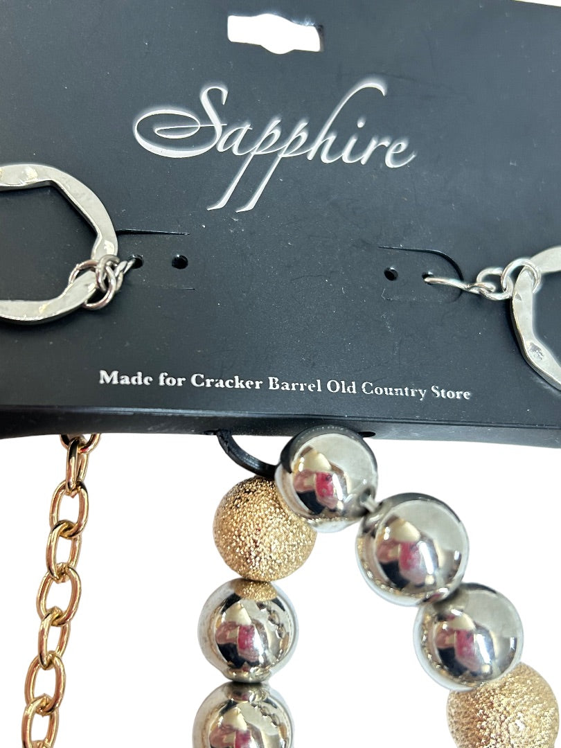 Sapphire Brand Jewelry Set Bracelet Necklace Pierced Earring New Silvertone Goldtone