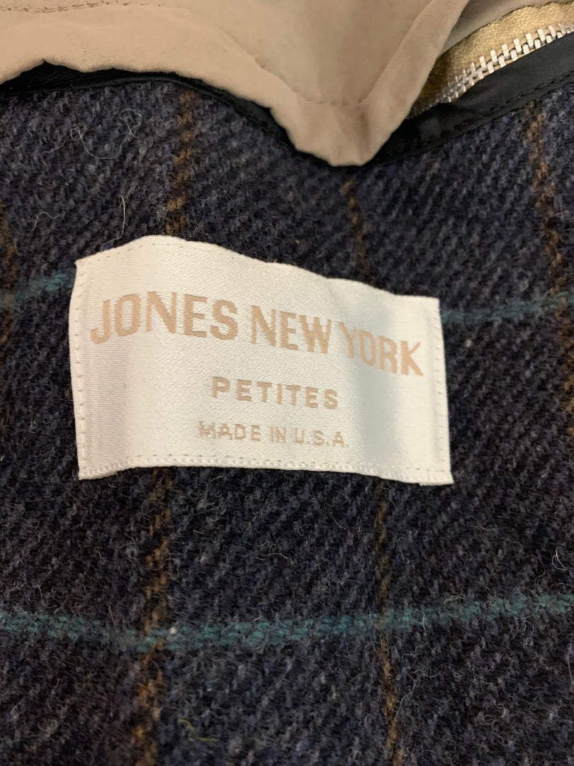 XL Petite Jones New York 1990s Women's Brown Belted Trench Overcoat Zip Out Lining Vintage