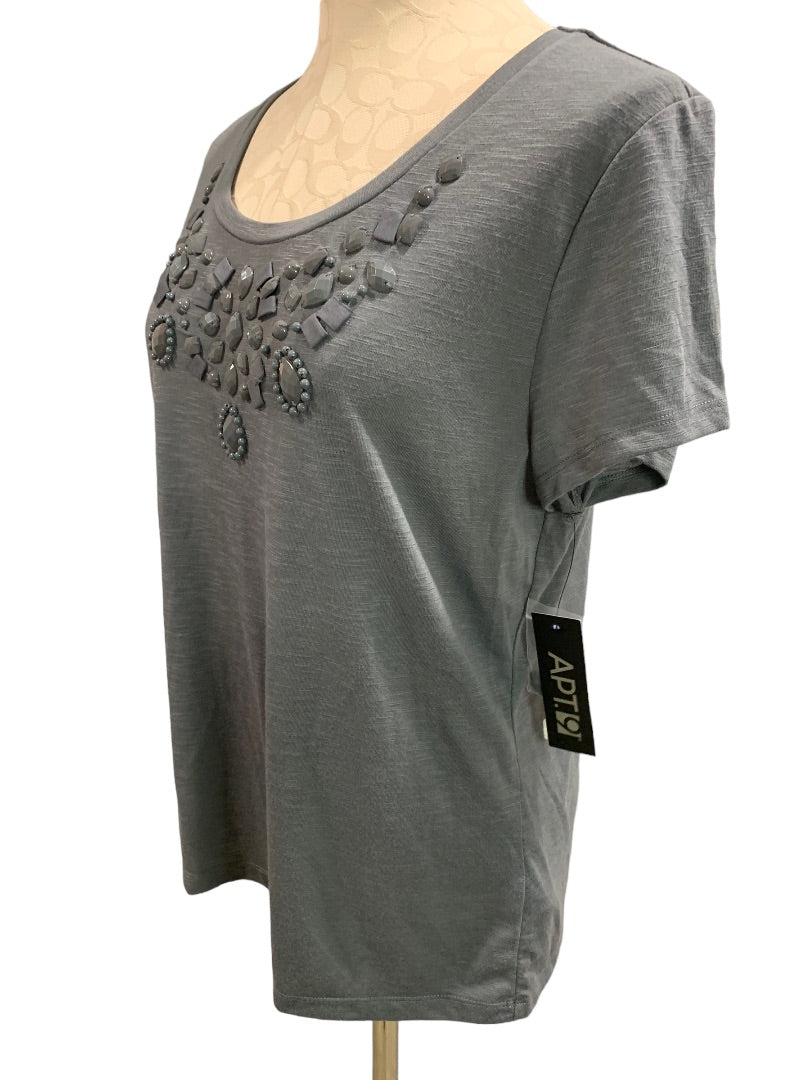Large Petite Apt 9 Women's New Short Sleeve Tshirt Embellished Gray