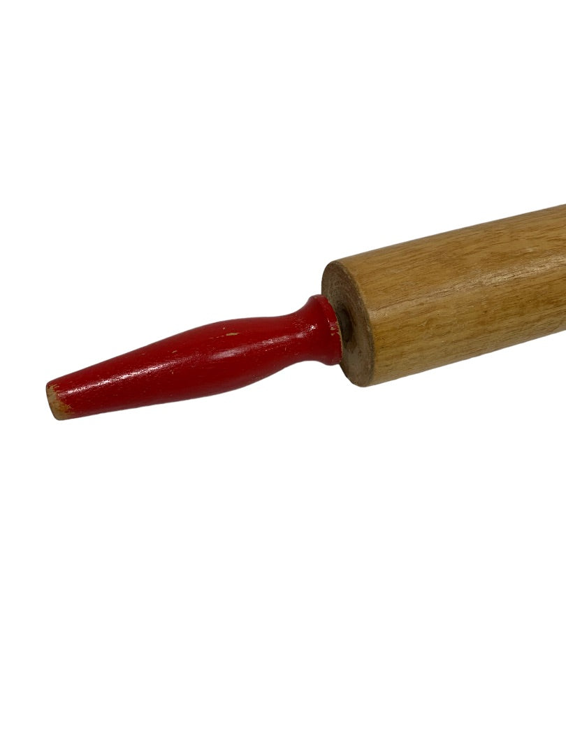 Wooden 18" Rolling Pin Red Handles Farmhouse Décor Shabby Chic Cabin 10" Roller