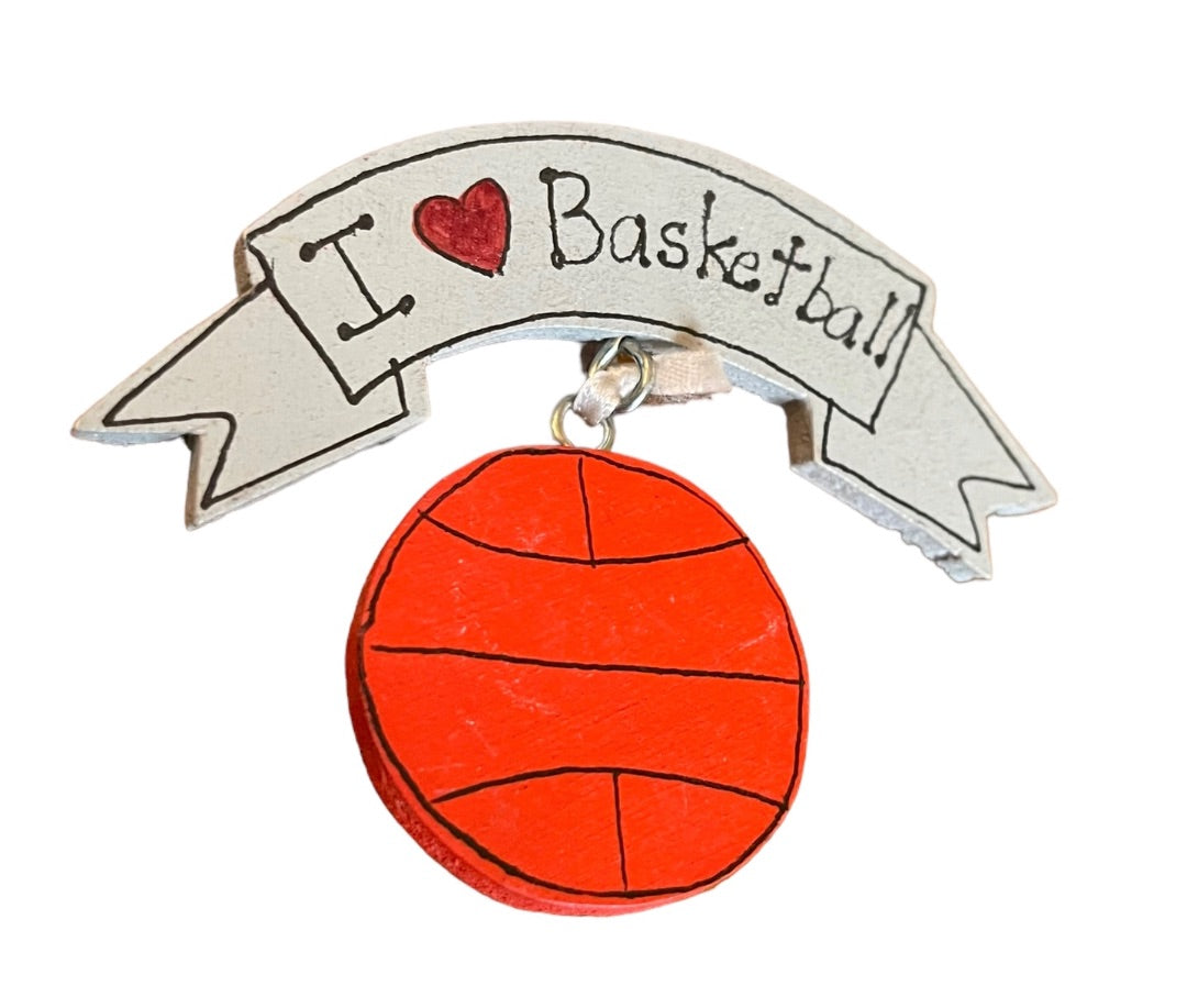 I Love Basketball Hand Painted Pin Wooden Pin Pendant