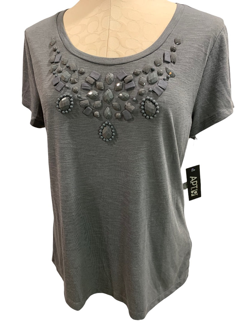 Large Petite Apt 9 Women's New Short Sleeve Tshirt Embellished Gray