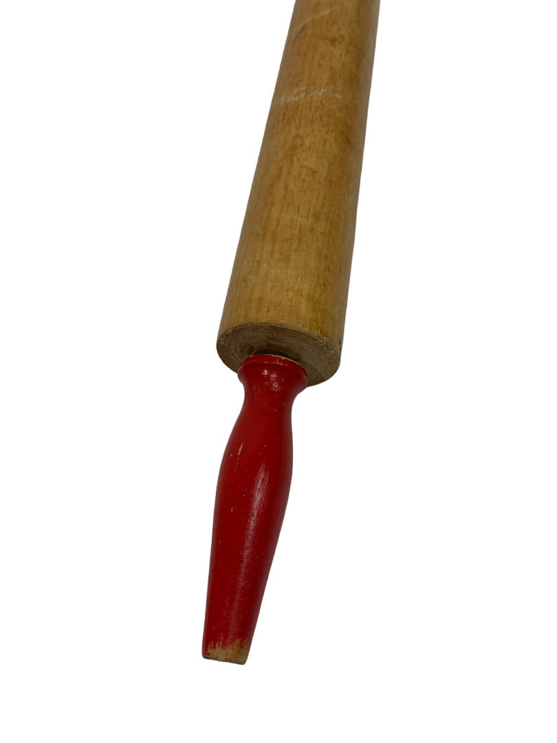 Wooden 18" Rolling Pin Red Handles Farmhouse Décor Shabby Chic Cabin 10" Roller