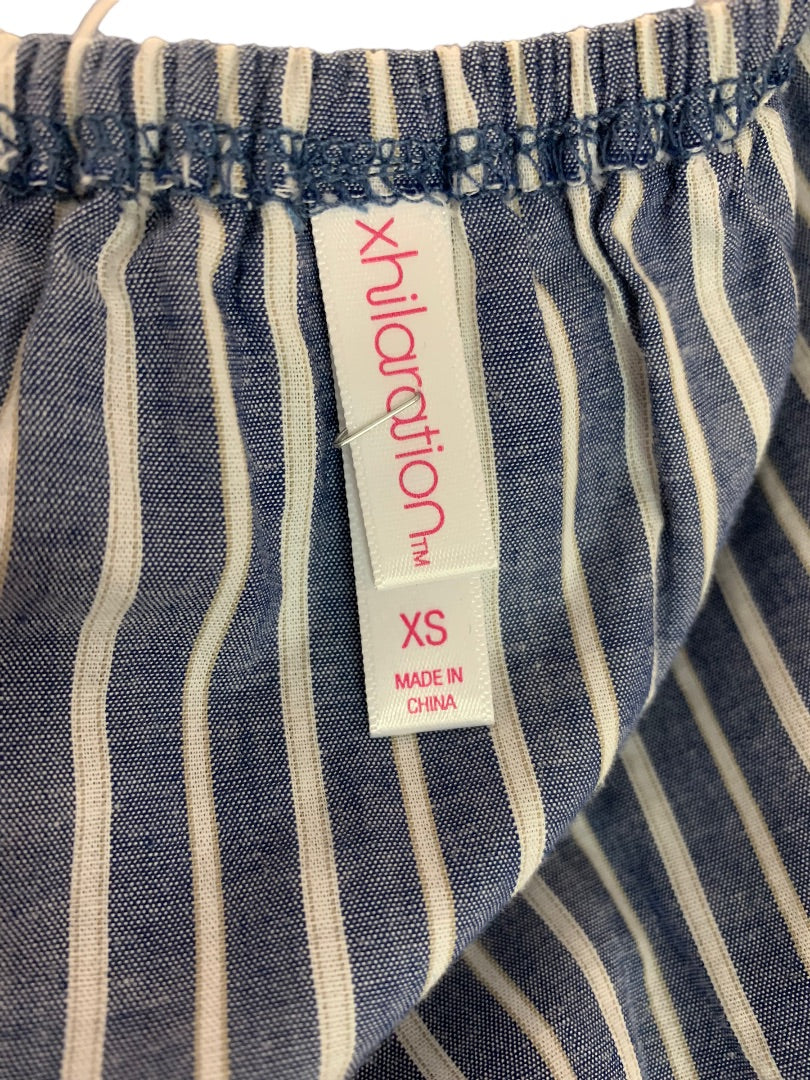 XS Xhilaration Women's Off the Shoulder Blue White Striped Shirt