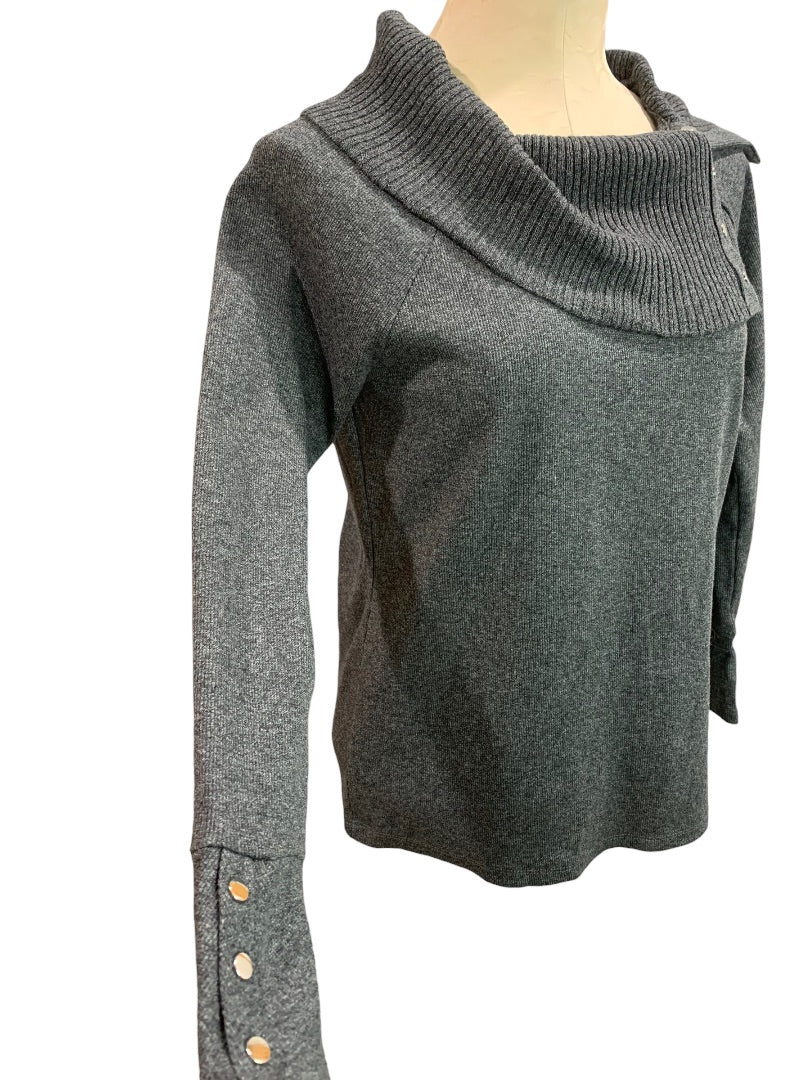 Small Petite Rafaella Charcoal Tweed Heather Pullover New Women's Sweater