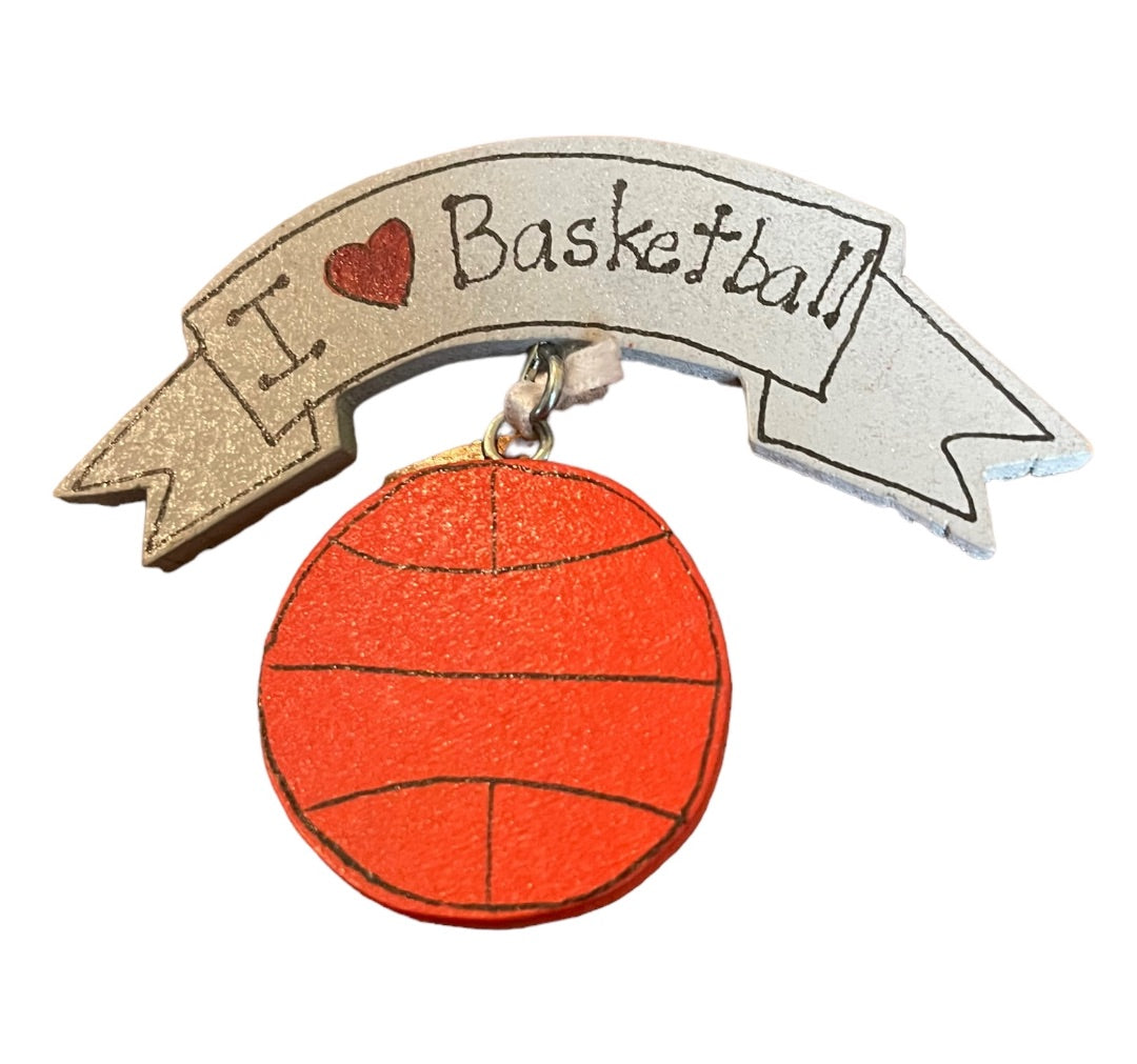I Love Basketball Hand Painted Pin Wooden Pin Pendant