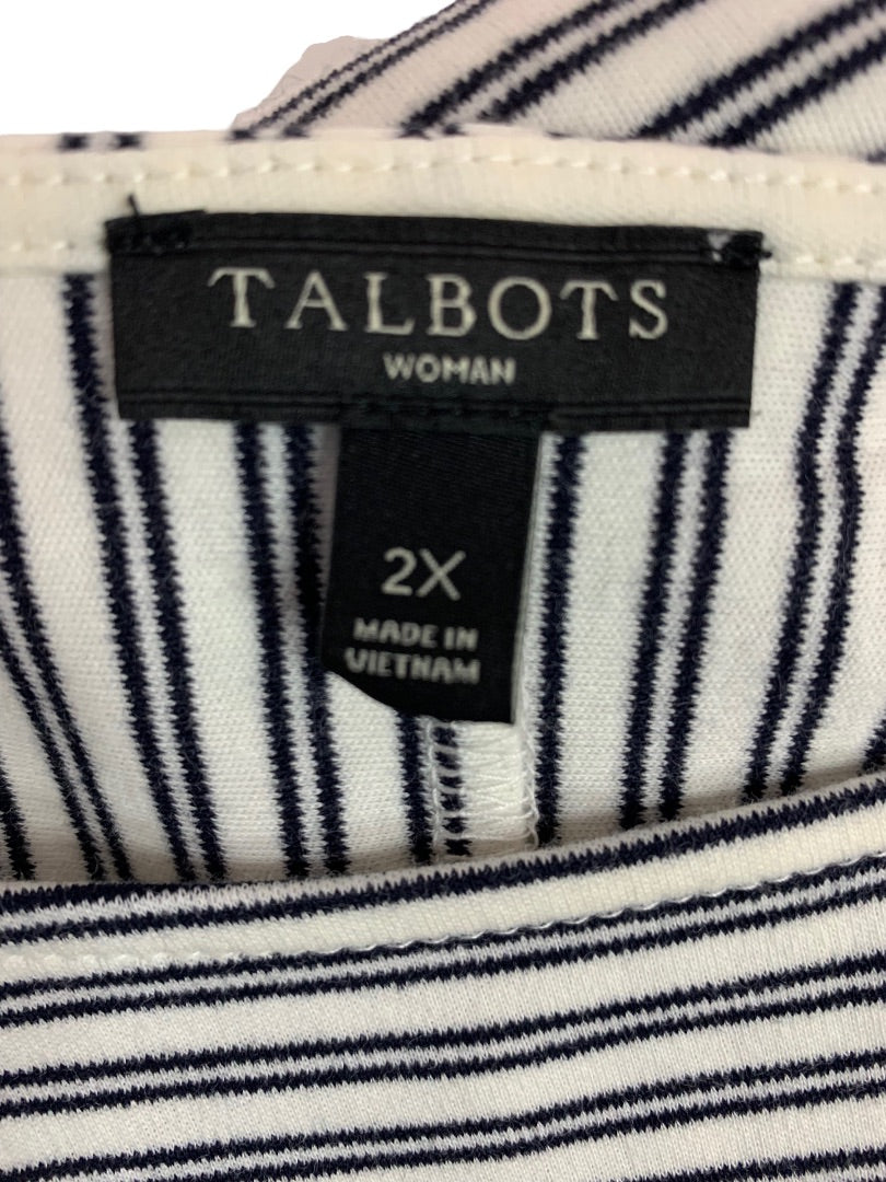 2X Talbots Women's Striped Pullover Flare 3/4 Sleeve Scoop Neck Knit Top