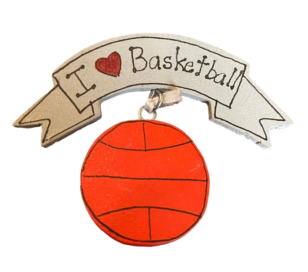 I Love Basketball Hand Painted Pin Wooden Pin Pendant