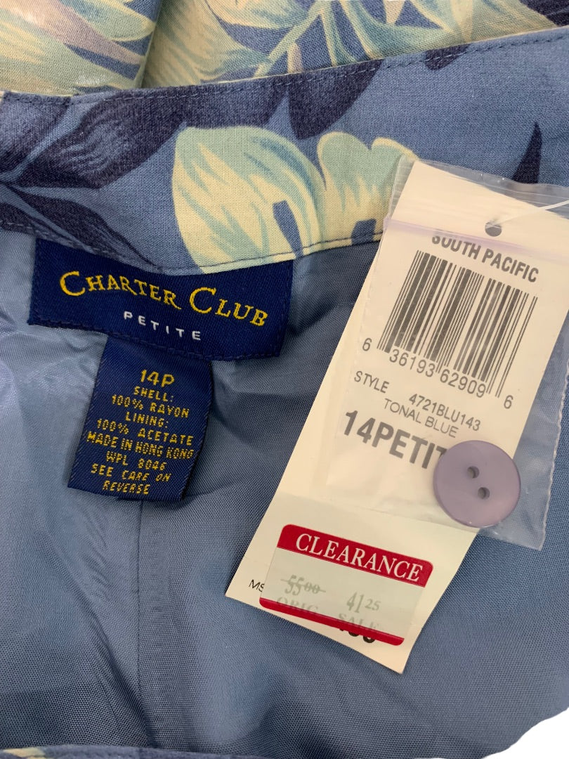 Size 14P Charter Club Petite Women's Blue Tropical Print Lightweight Lined Capri Pants Y2K