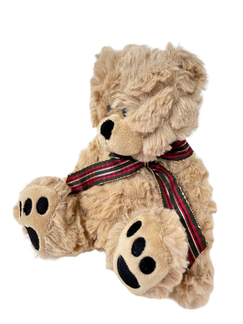 Ganz Tan Teddy Bear Plush 7" h Holiday Plaid Bow Stuffed Animal