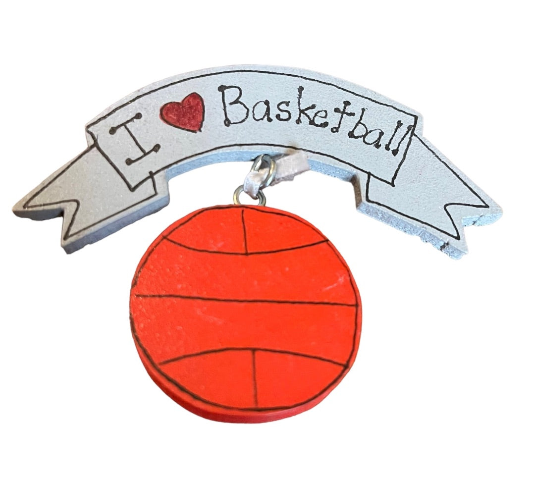 I Love Basketball Hand Painted Pin Wooden Pin Pendant