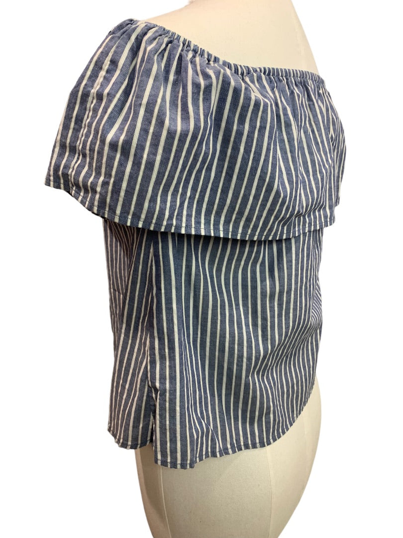 XS Xhilaration Women's Off the Shoulder Blue White Striped Shirt