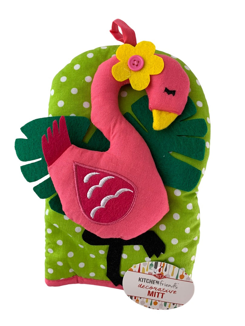 Ritz New Kitchen Friends Decorative Oven Mitt Flamingo Pink Green Polka Dots