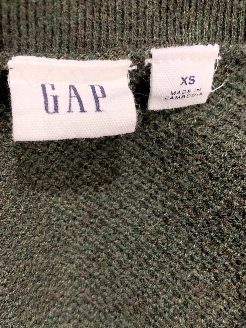 XS Gap Dark Green Women's V-Neck Sweater Long Sleeve Textured