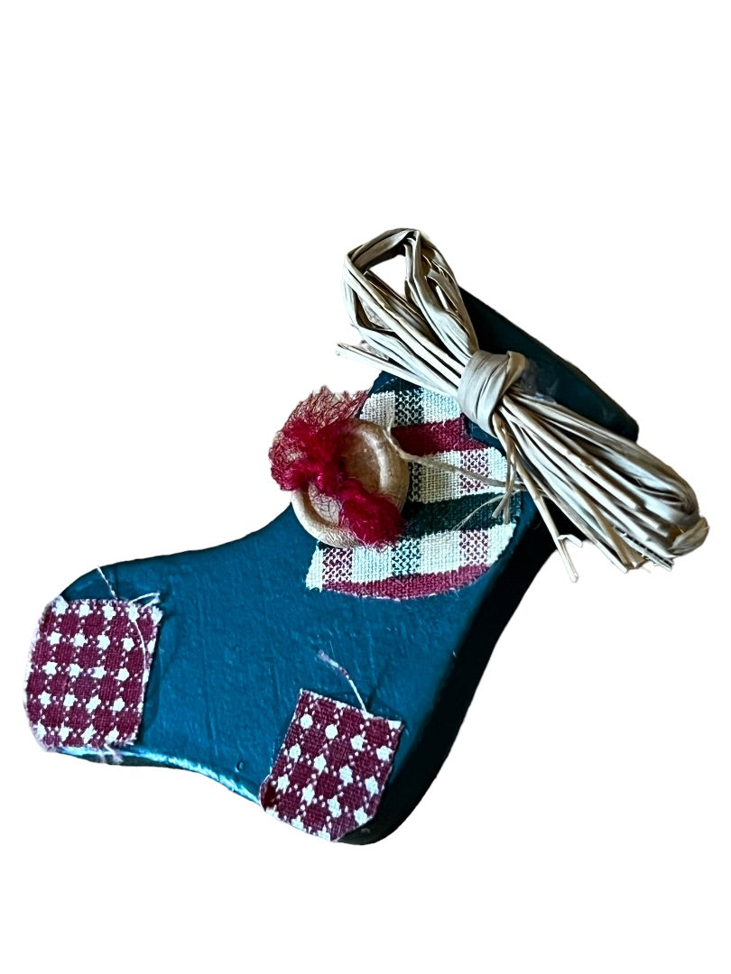 Wooden Handmade Country Christmas Stocking Brooch 2.25" x 1.75"